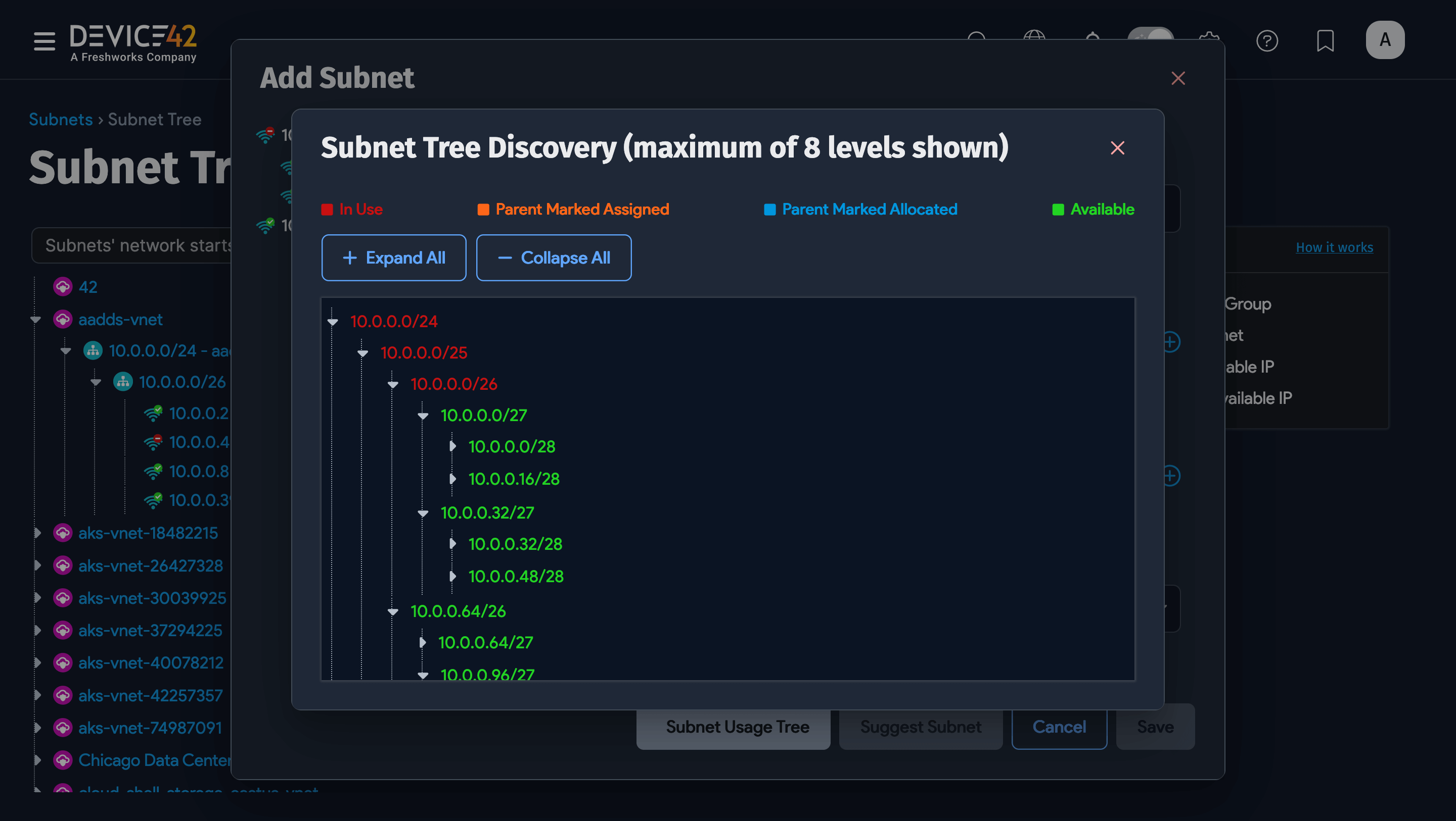 View available subnets from the tree view