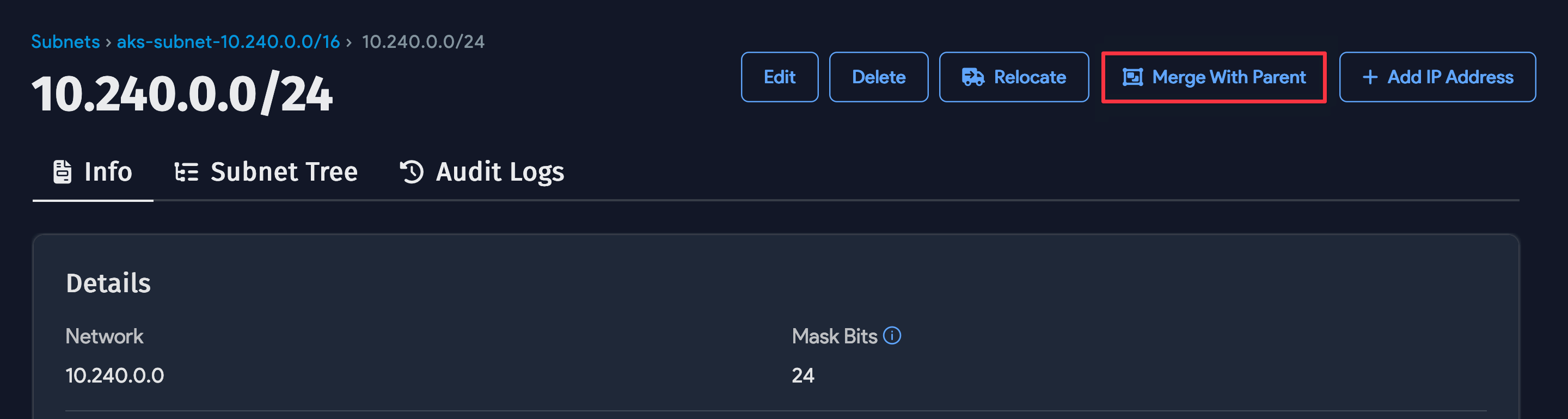 Deleting a subnet upwards/merging into parent