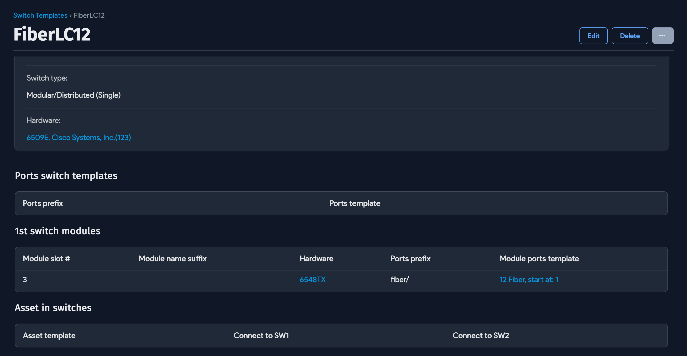 Switch template extended properties for switch port