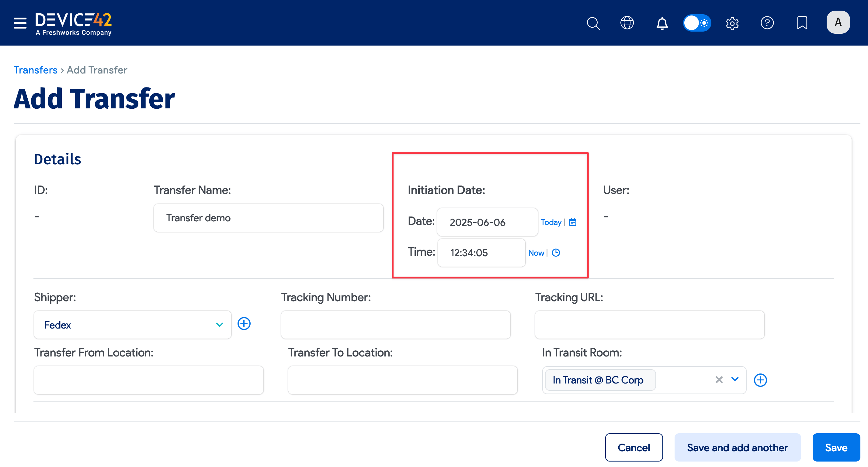 Add Transfer Details