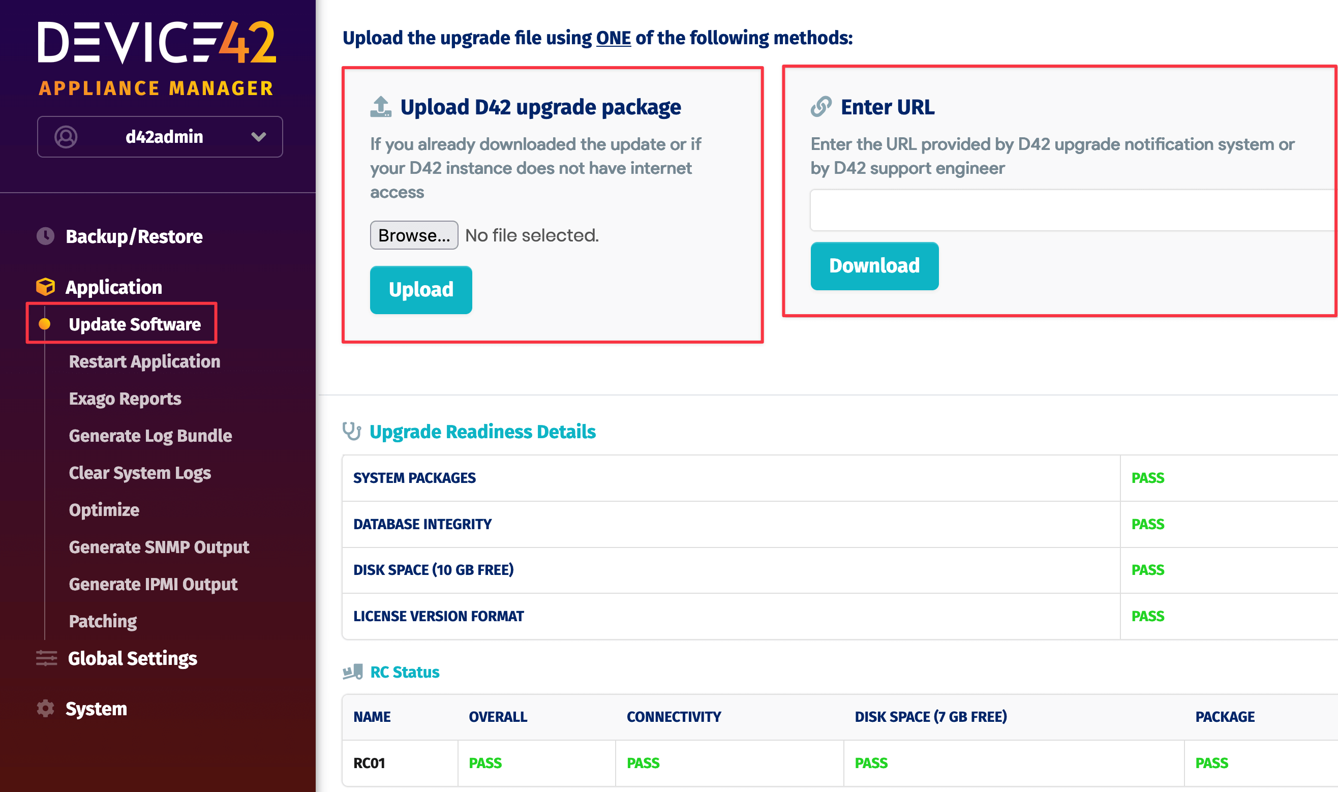 Upload file or enter URL in the Appliance Manager