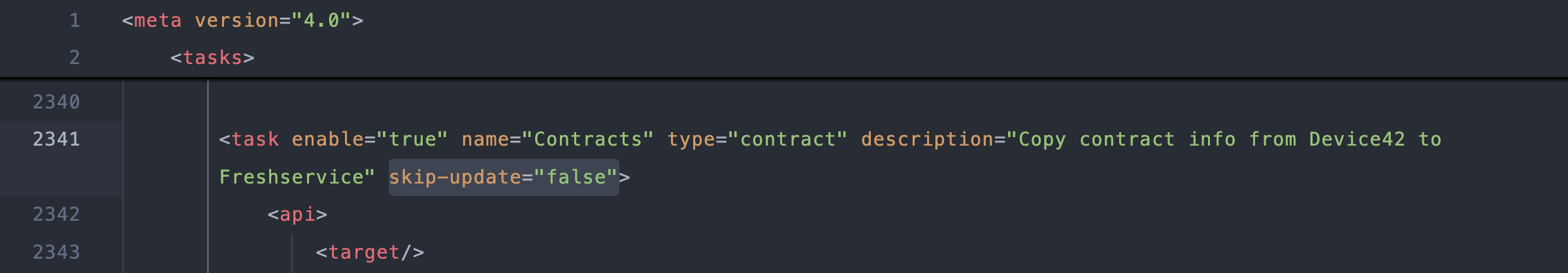 Contracts task element with skip-update