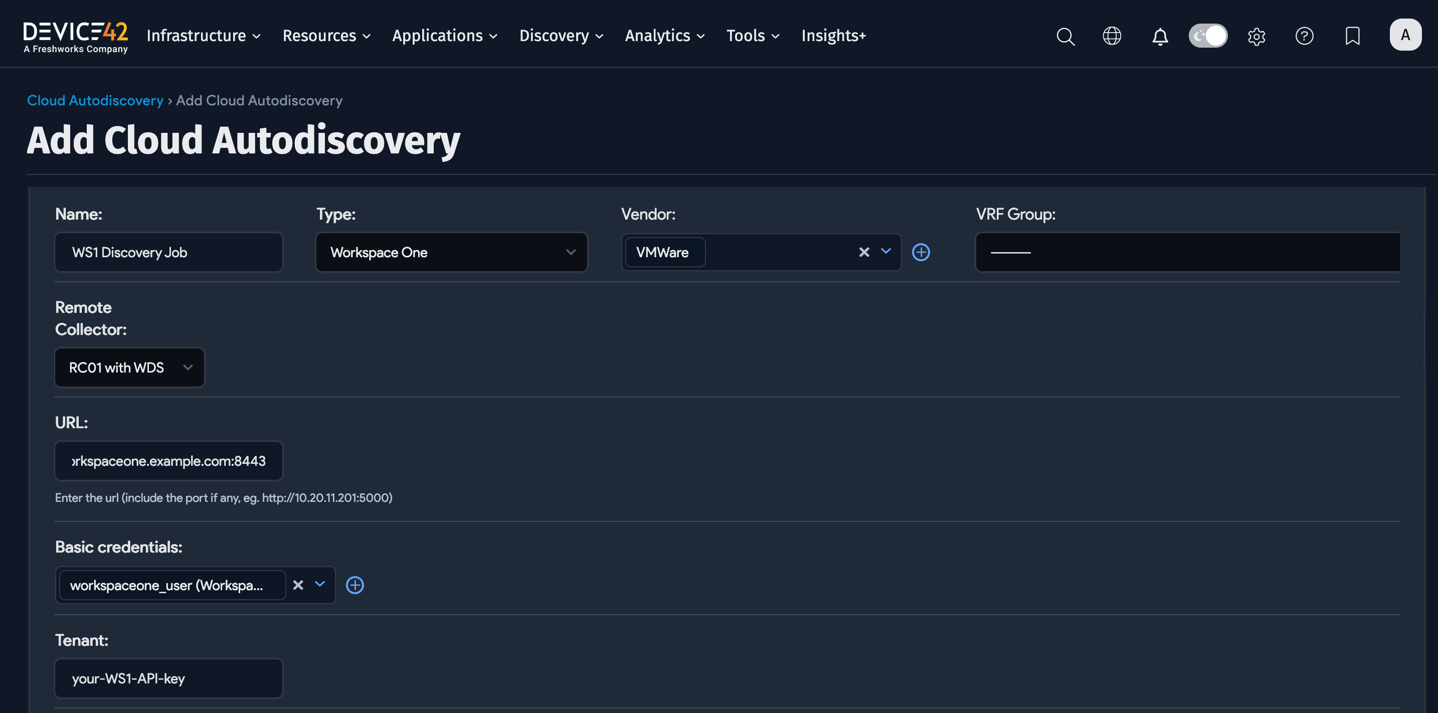Create a basic Workspace ONE autodiscovery job