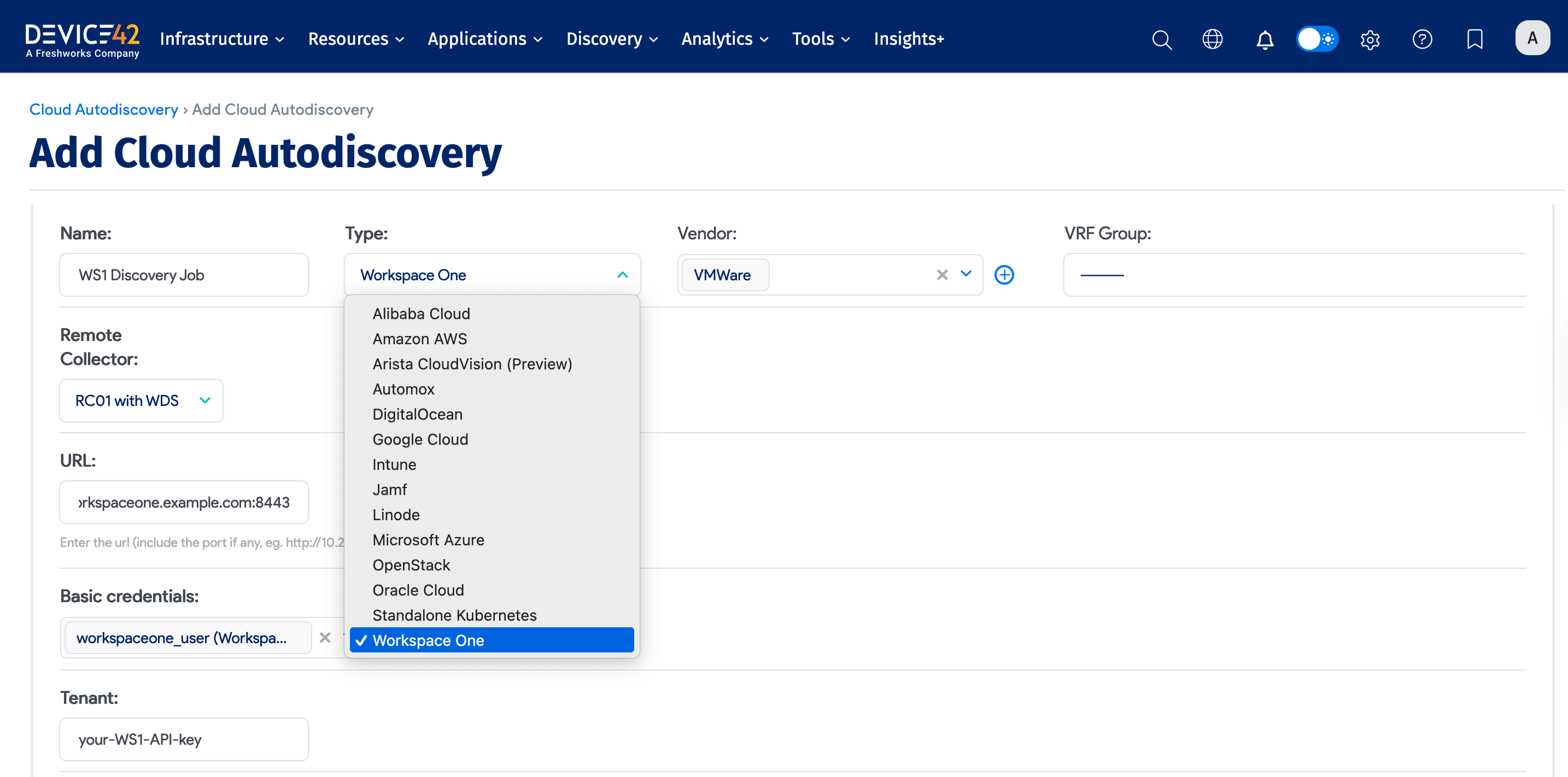 Create a basic Workspace ONE autodiscovery job