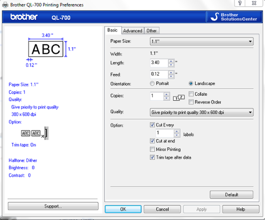 Installing printer driver and configuring the properties for QR Codes