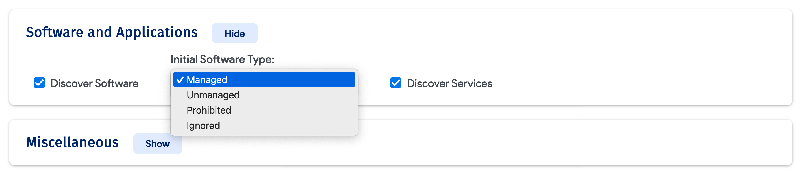 Software and Applications options