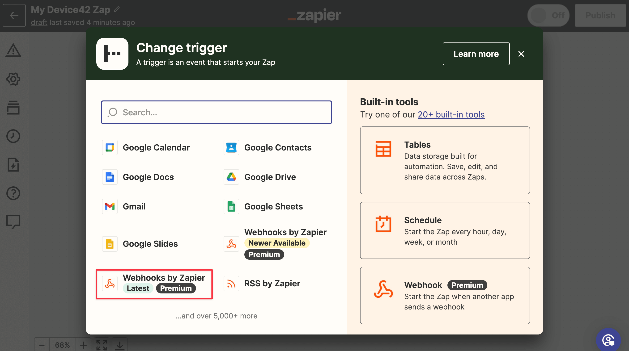 Zapier trigger options
